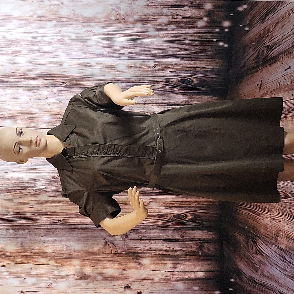 NWOT New York & Company Women's Puffed Sleeve Ruffle-V-Neck W/Belt Size 12 - Picture 1 of 14